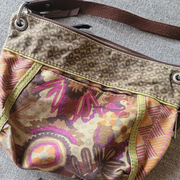 Fossil Handbag Mixed Media Boho Print Canvas Crossbody Bag Strap - Picture 4 of 15